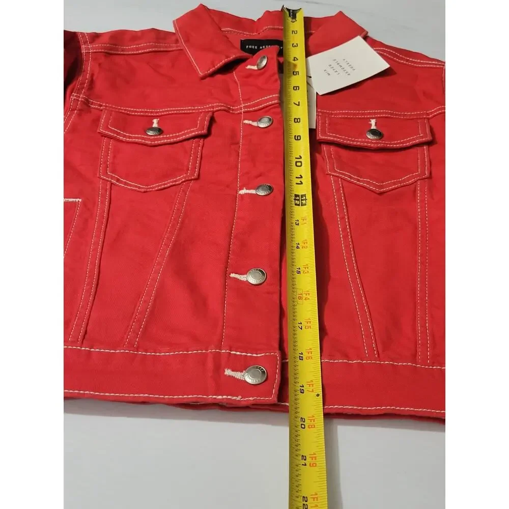 Free Assembly Red Denim Jacket Girls Size M